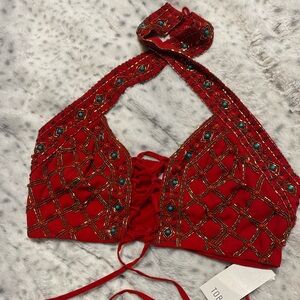 red and turquoise beaded top